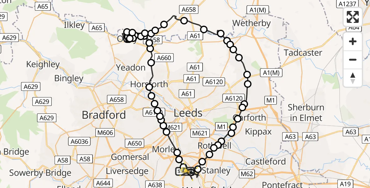 Flight route Police Helicopter East Ardsley - East Ardsley, 29 May 2026, 13:01