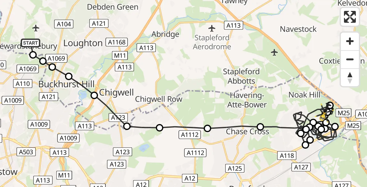 Flight route Police Helicopter Sewardstonebury - Harold Hill, 29 May 2026, 13:11
