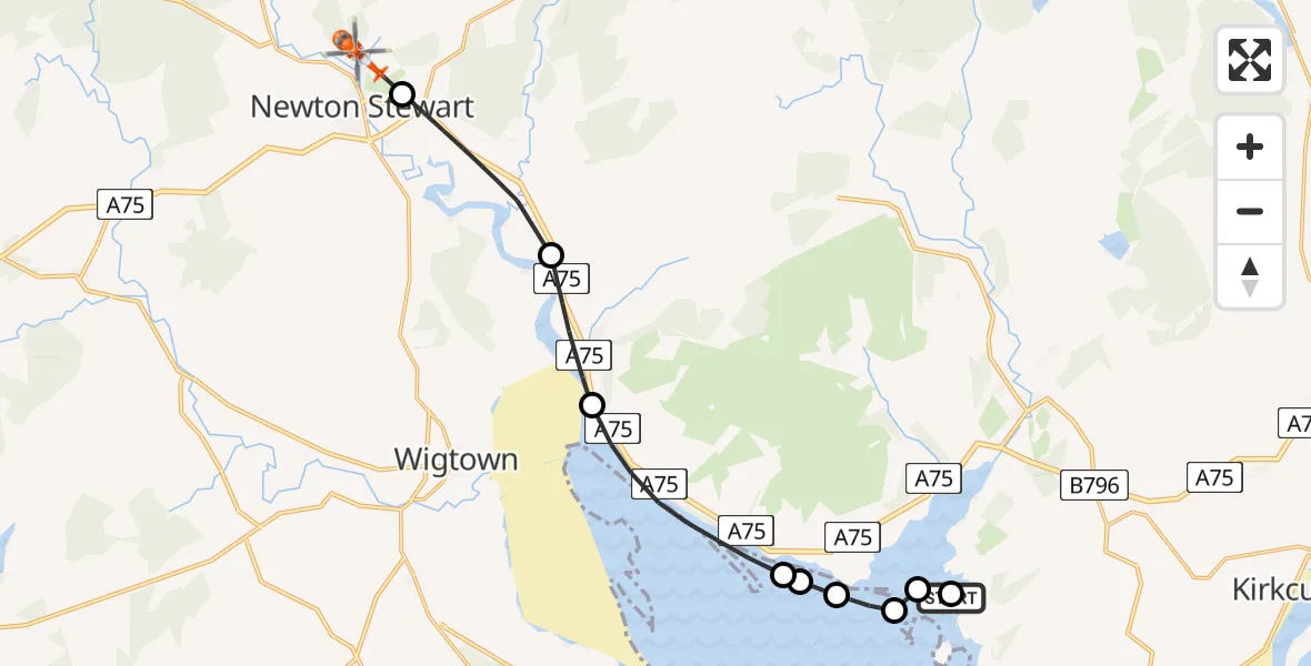 Flight route Coastguard Helicopter Carrick - Newton Stewart, 29 May 2026, 13:19