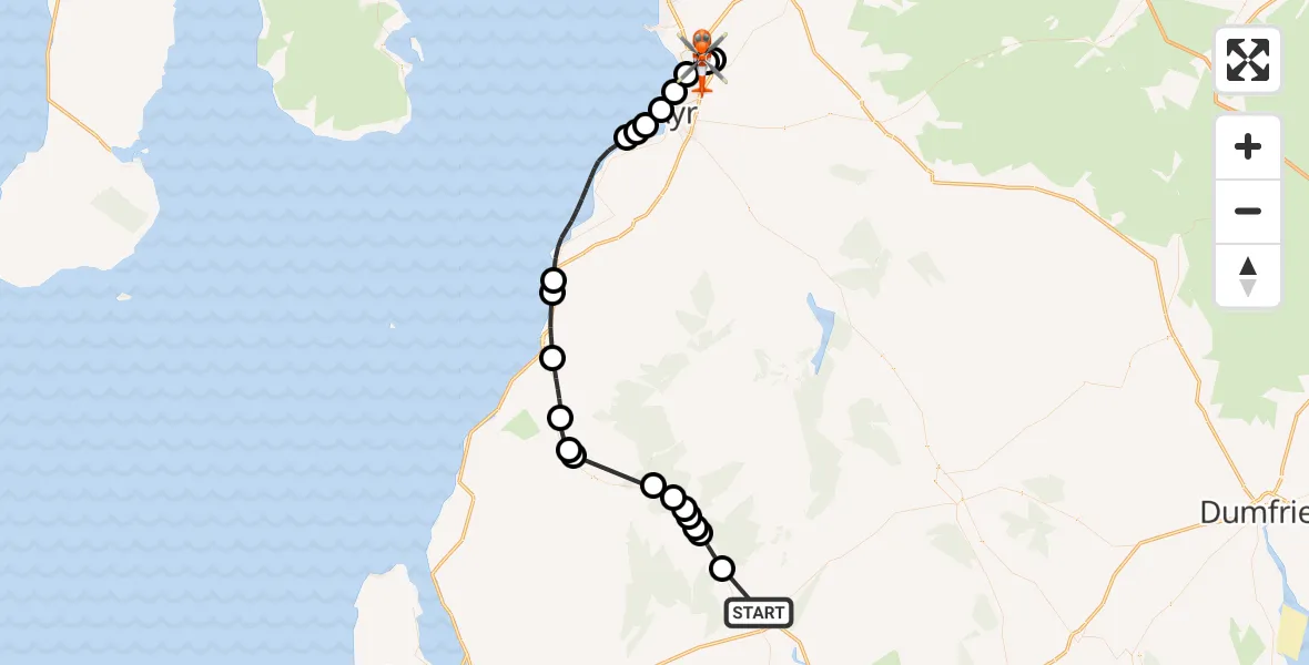 Flight route Coastguard Helicopter Newton Stewart - Glasgow Prestwick Airport, 29 May 2026, 13:32