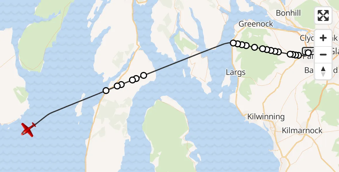 Flight route Air Ambulance Aircraft Glasgow Airport - Inner Seas, 29 May 2026, 13:37