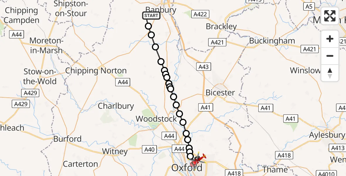 Flight route Air Ambulance Helicopter Broughton - Oxford, 29 May 2026, 13:41