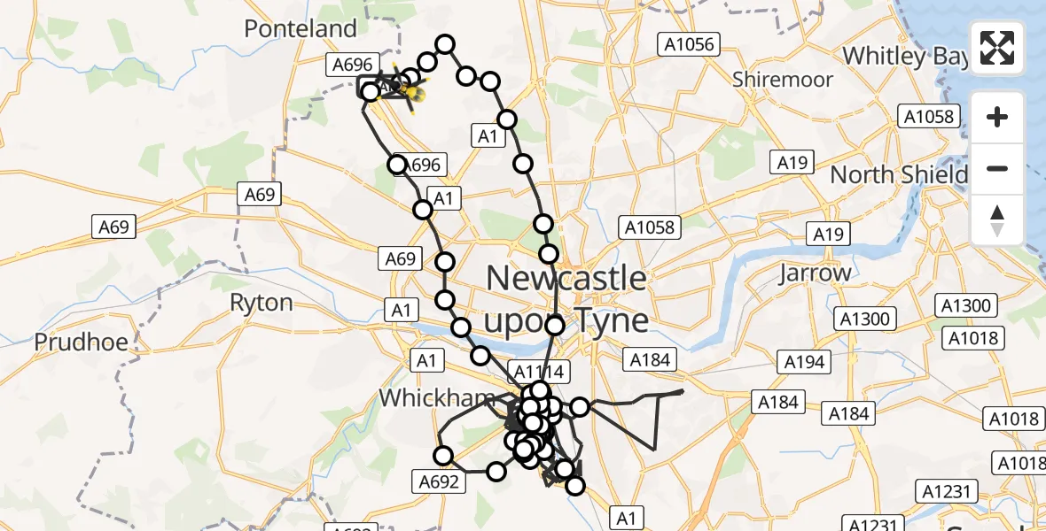 Flight route Police Helicopter Newcastle International Airport - Newcastle International Airport, 29 May 2026, 13:50