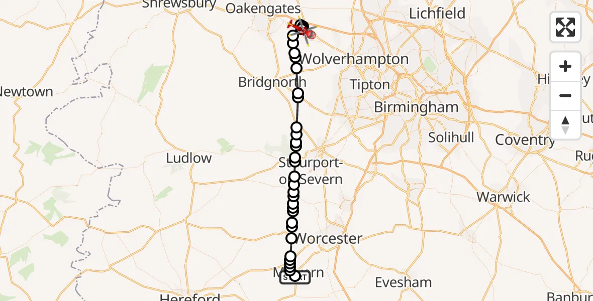 Flight route Air Ambulance Helicopter Malvern - Tong, 29 May 2026, 14:09