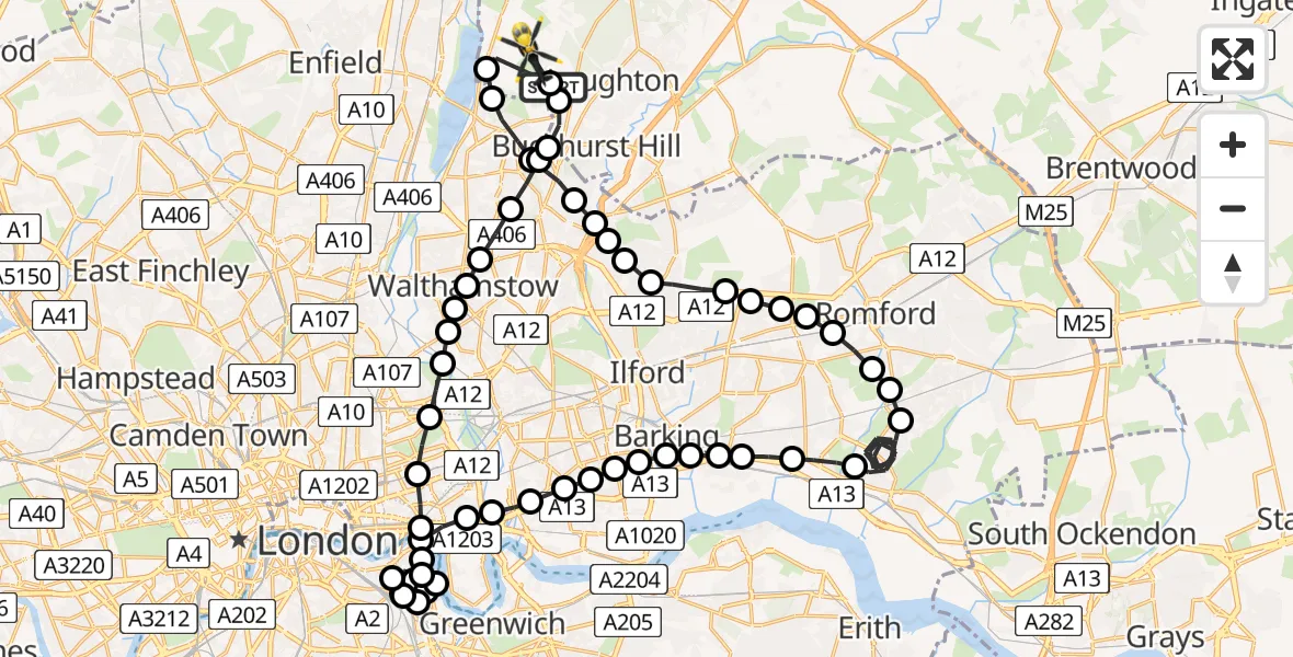 Flight route Police Helicopter Sewardstonebury - Sewardstonebury, 29 May 2026, 14:20