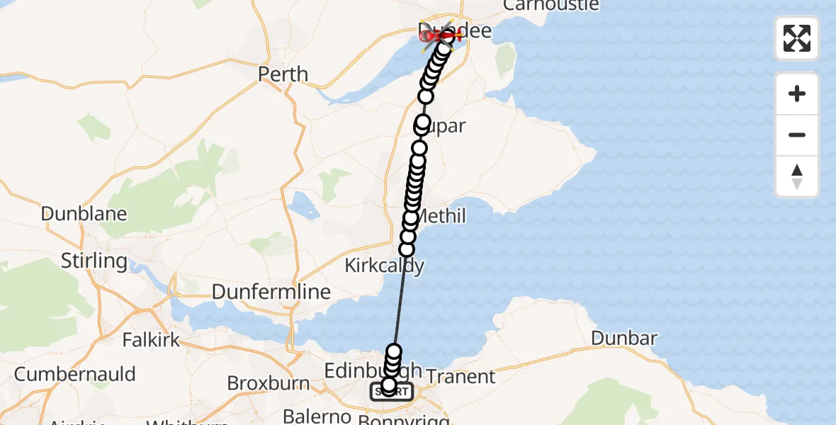 Flight route Air Ambulance Helicopter RIE Rooftop - Dundee, 29 May 2026, 14:26