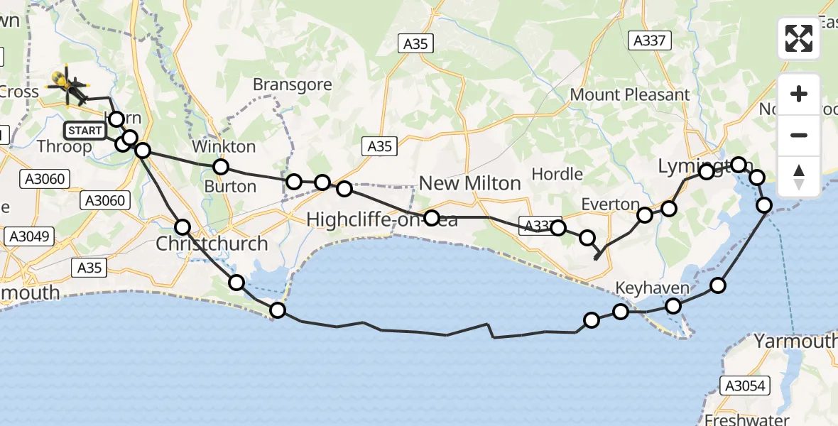 Flight route Police Helicopter Bournemouth Airport - Bournemouth Airport, 29 May 2026, 14:28