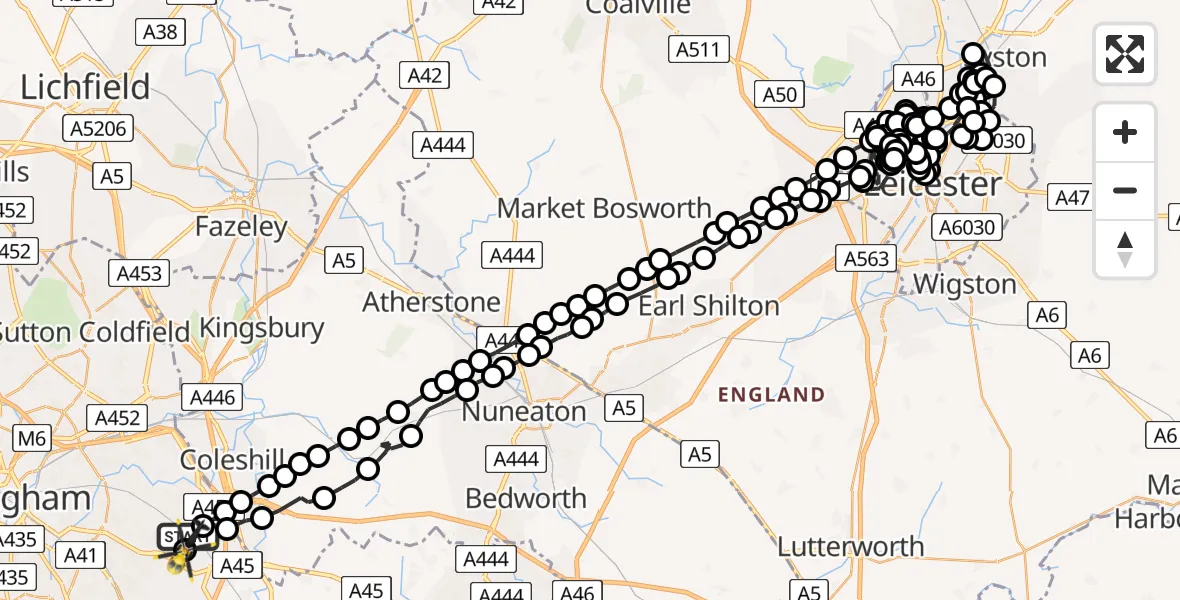 Flight route Police Helicopter Birmingham Airport - Birmingham Airport, 29 May 2026, 14:32