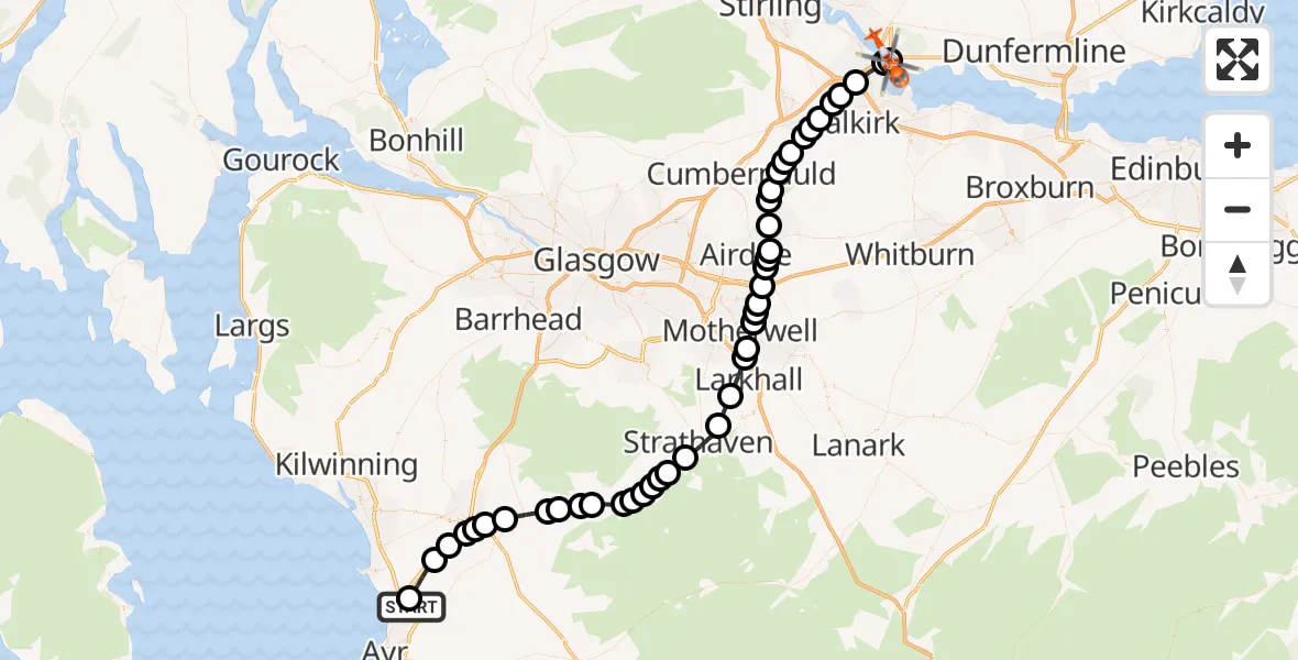 Flight route Coastguard Helicopter Glasgow Prestwick Airport - North Sea, 29 May 2026, 14:33
