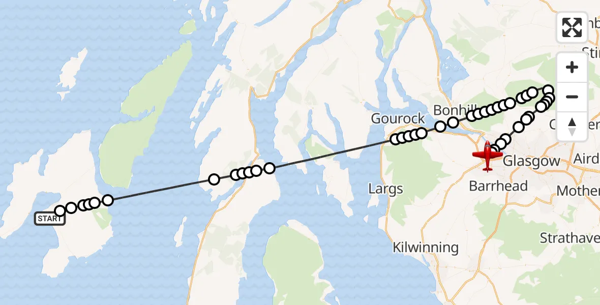 Flight route Air Ambulance Aircraft Argyll and Bute - Glasgow Airport, 29 May 2026, 14:40