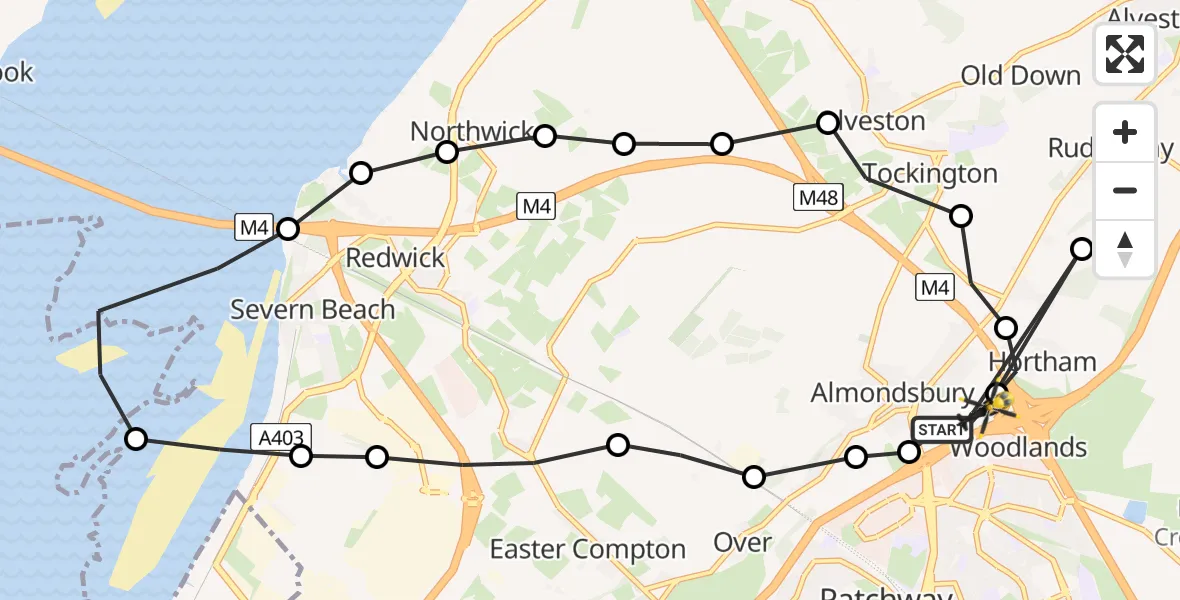 Flight route Police Helicopter Almondsbury Helicopter Base - Almondsbury Helicopter Base, 29 May 2026, 14:50