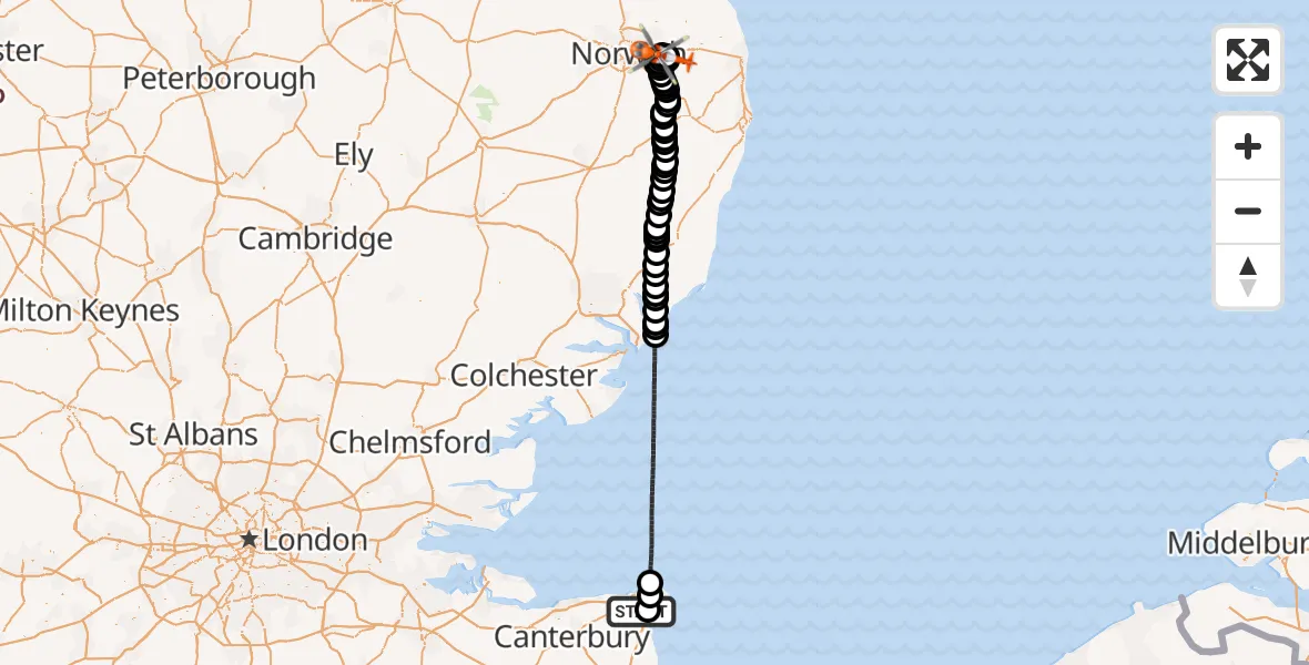 Flight route Coastguard Helicopter Manston Airport - Surlingham, 29 May 2026, 14:56