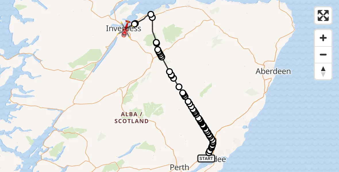 Flight route Air Ambulance Helicopter Dundee - Inverness, 29 May 2026, 15:09