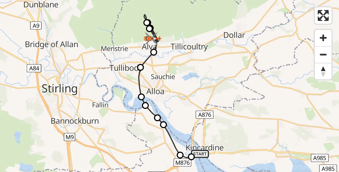Flight route Coastguard Helicopter North Sea - Alva, 29 May 2026, 15:11