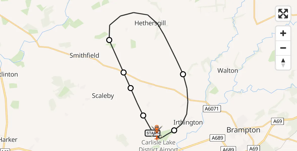 Flight route Coastguard Helicopter Carlisle Lake District Airport - Carlisle Lake District Airport, 29 May 2026, 15:17