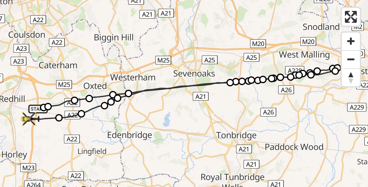 Flight route Police Helicopter Nutfield - Tandridge, 29 May 2026, 15:24
