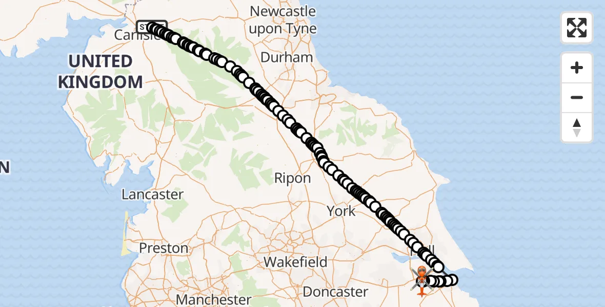 Flight route Coastguard Helicopter Carlisle Lake District Airport - Humberside Airport, 29 May 2026, 15:30