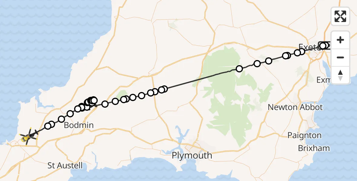 Flight route Police Helicopter East Devon - St. Columb Major, 29 May 2026, 15:48