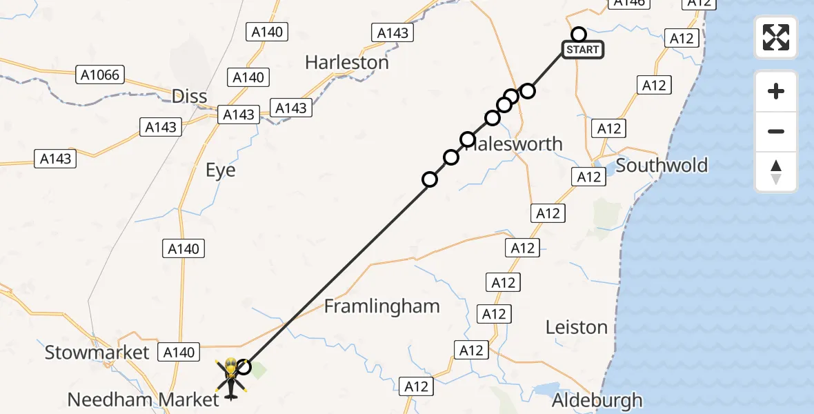 Flight route Police Helicopter Willingham St Mary - Gosbeck, 29 May 2026, 16:00