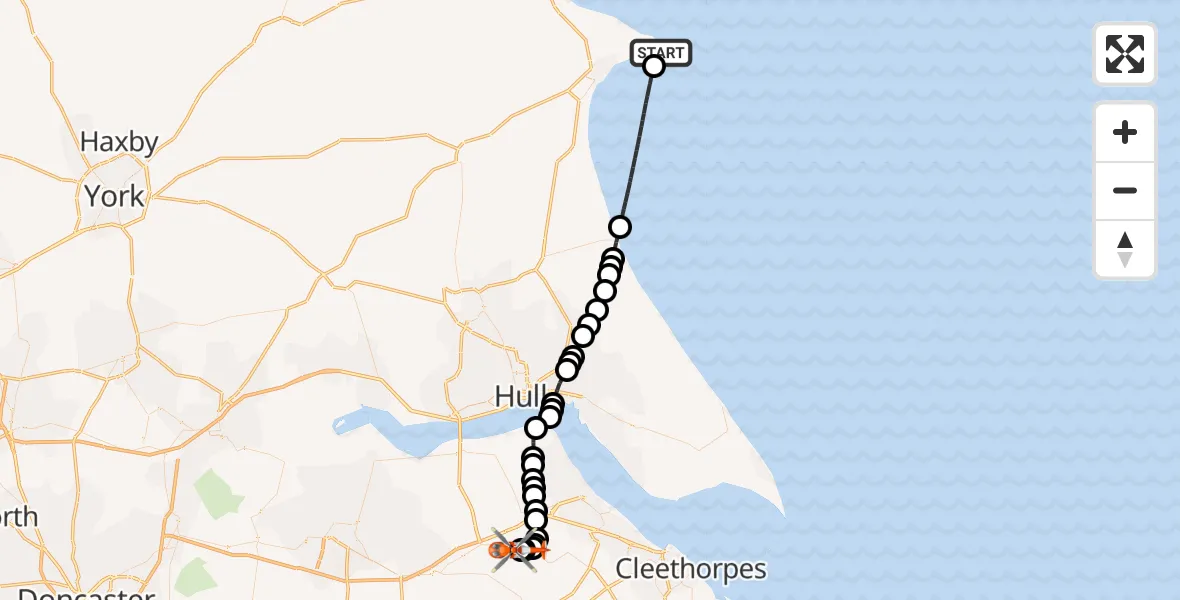 Flight route Coastguard Helicopter Flamborough - Humberside Airport, 29 May 2026, 16:16