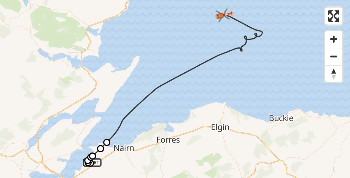 Flight route Coastguard Helicopter Inverness Airport - North Sea, 29 May 2026, 16:34
