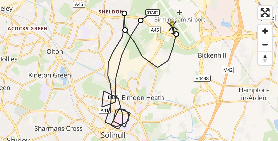 Flight route Police Helicopter Birmingham Airport - Birmingham Airport, 29 May 2026, 16:37