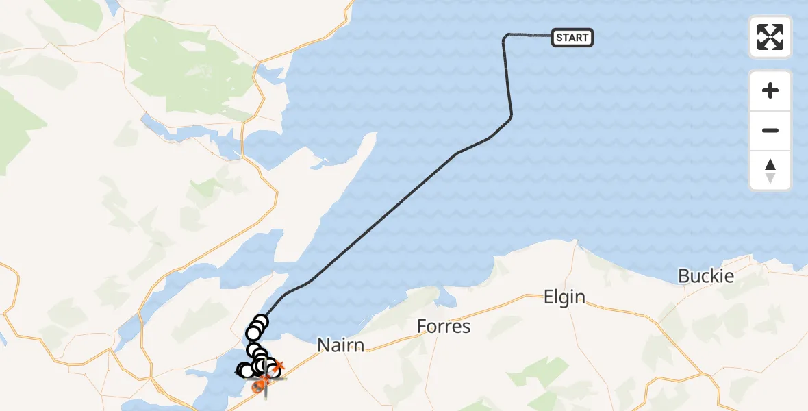 Flight route Coastguard Helicopter North Sea - Inverness Airport, 29 May 2026, 17:07