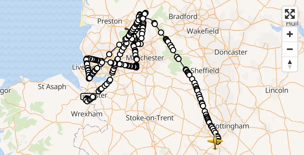 Flight route Police Aircraft Hawarden Airport - East Midlands Airport, 29 May 2026, 17:12