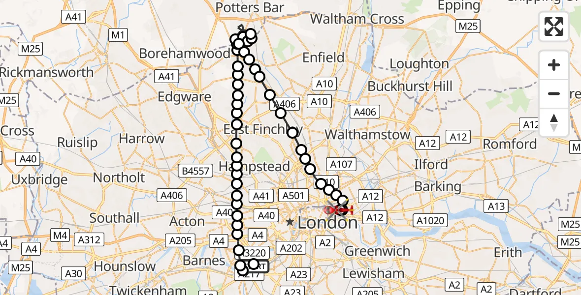 Flight route Air Ambulance Helicopter London Heliport - Royal London Hospital, 29 May 2026, 17:12