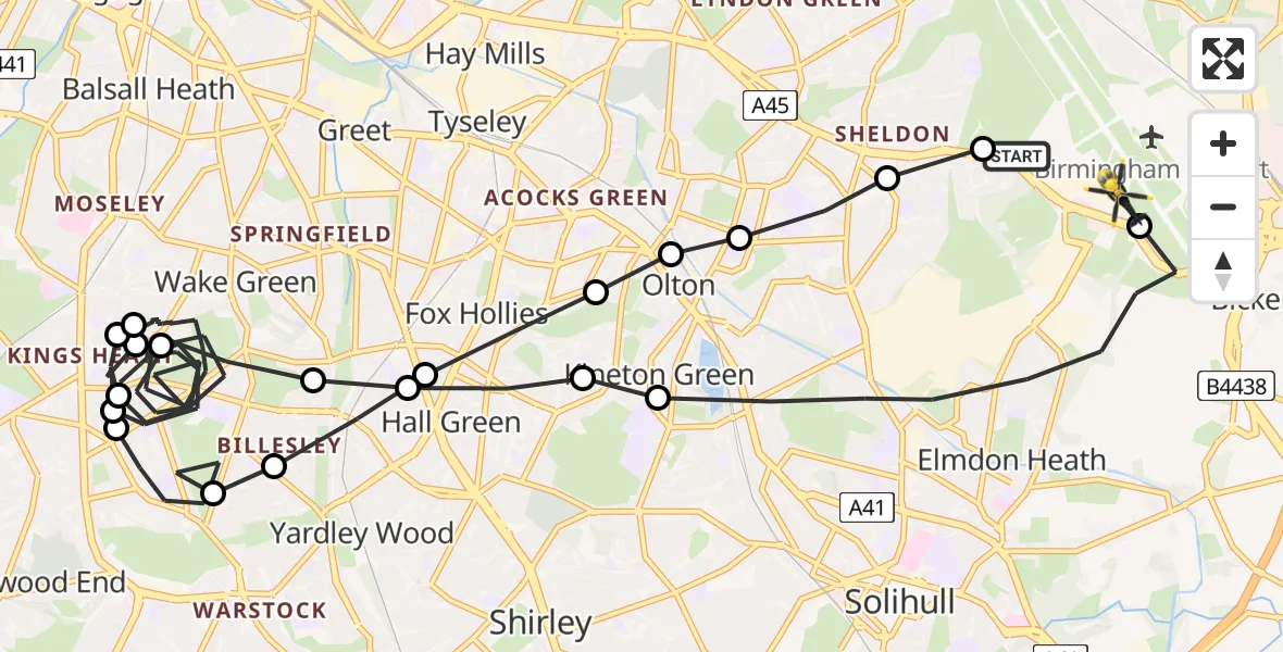 Flight route Police Helicopter Birmingham Airport - Birmingham Airport, 29 May 2026, 17:23