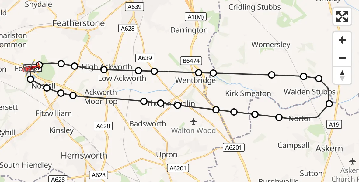 Flight route Air Ambulance Helicopter YAA Nostell Helicopter Port - YAA Nostell Helicopter Port, 29 May 2026, 18:22
