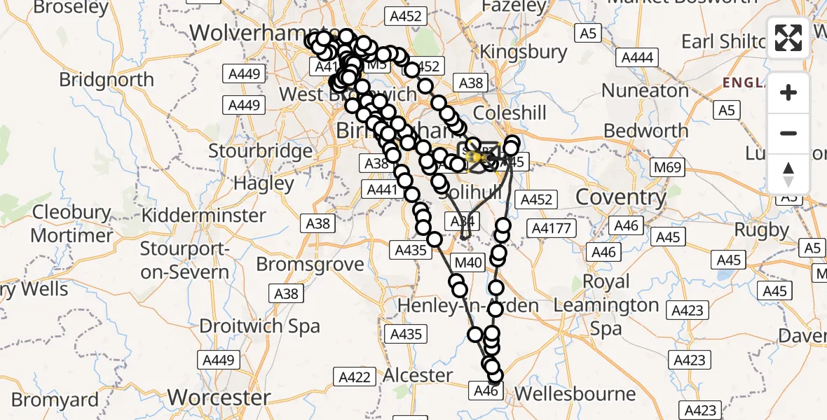 Flight route Police Helicopter Birmingham Airport - Birmingham Airport, 29 May 2026, 18:43