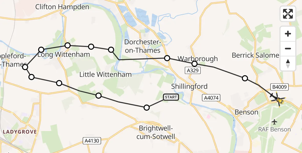 Flight route Police Helicopter Shillingford - Benson, 29 May 2026, 18:59