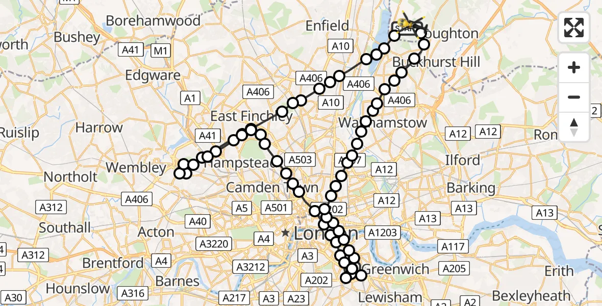 Flight route Police Helicopter Sewardstonebury - Sewardstonebury, 29 May 2026, 19:05