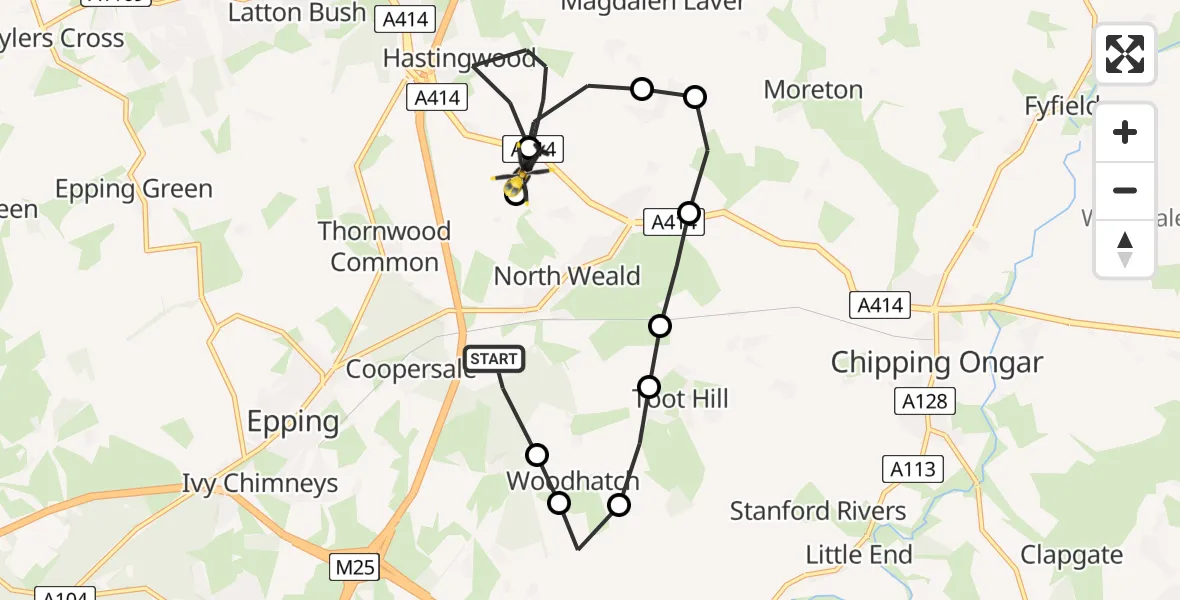 Flight route Police Helicopter Coopersale - North Weald Bassett, 29 May 2026, 19:14
