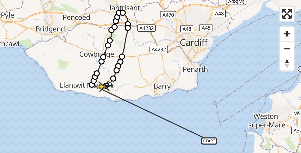 Flight route Police Helicopter Bristol Channel - MOD St Athan, 29 May 2026, 19:16