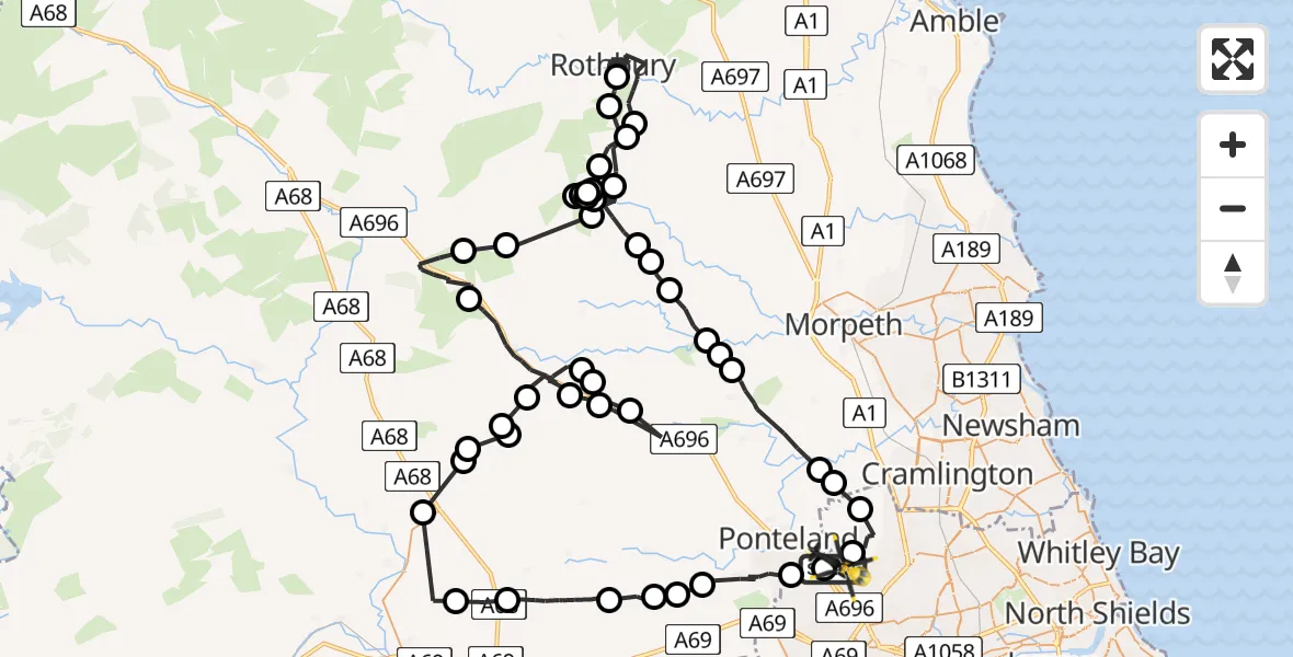 Flight route Police Helicopter Newcastle International Airport - Newcastle International Airport, 29 May 2026, 19:28