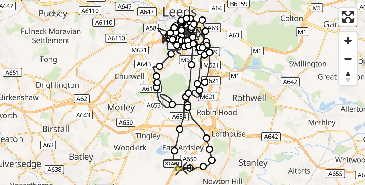 Flight route Police Helicopter East Ardsley - Brandy Carr, 29 May 2026, 21:20