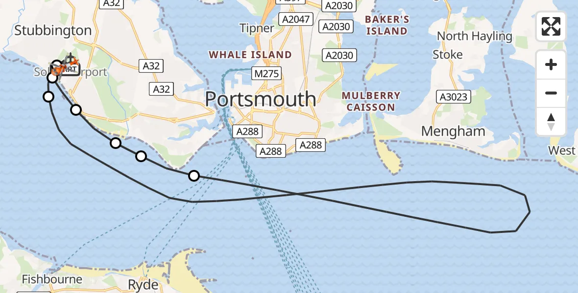 Flight route Coastguard Helicopter Solent Airport - Solent Airport, 29 May 2026, 21:37