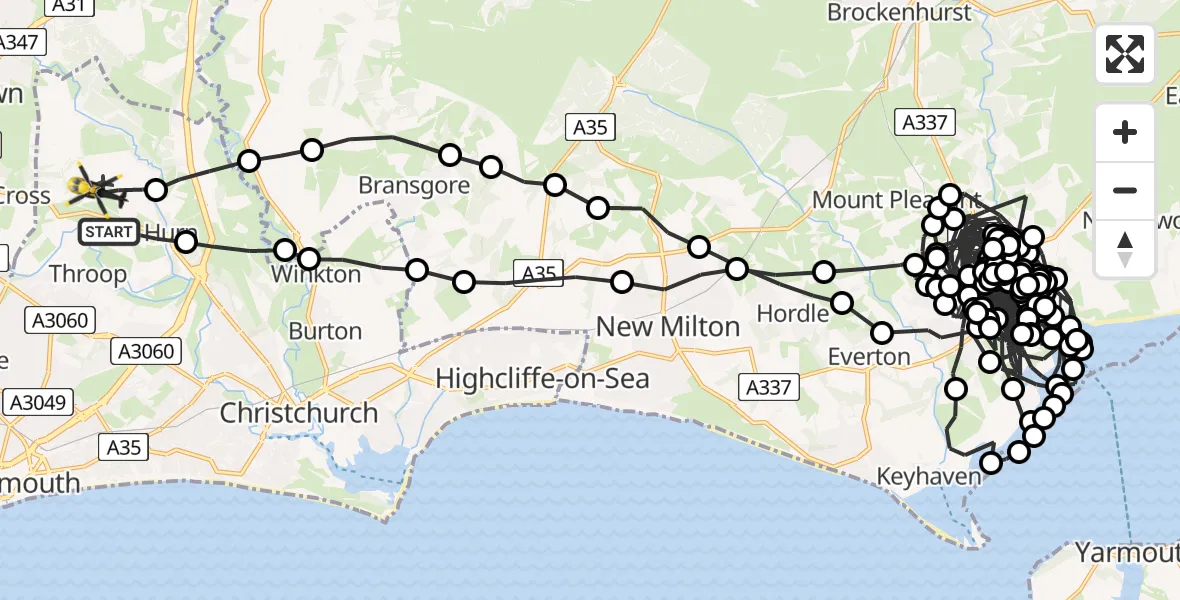 Flight route Police Helicopter Bournemouth Airport - Bournemouth Airport, 29 May 2026, 21:42