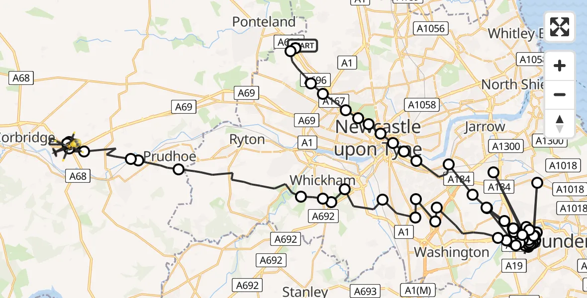Flight route Police Helicopter Newcastle International Airport - Newton, 29 May 2026, 22:22