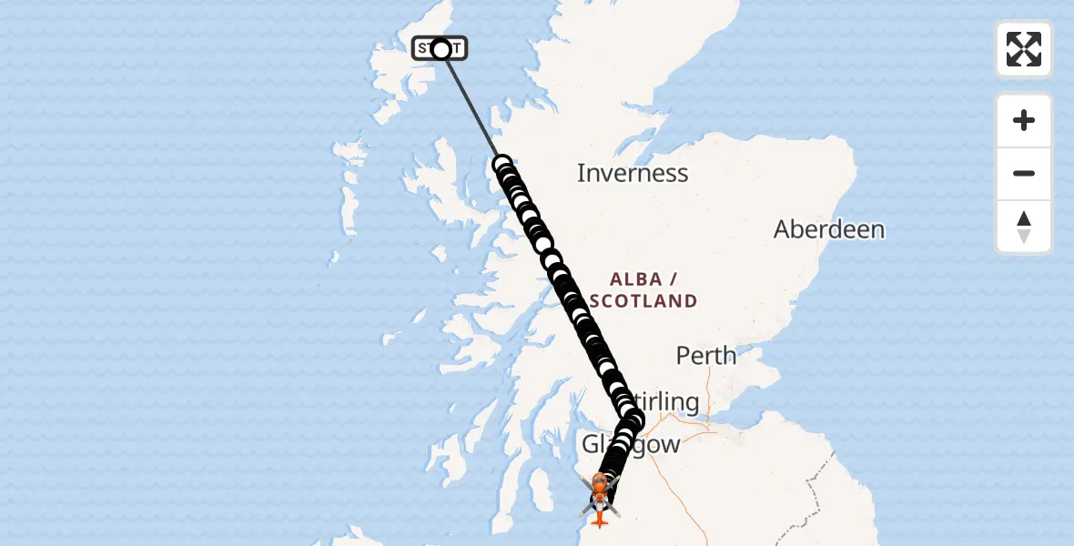 Flight route Coastguard Helicopter Stornoway Airport - Glasgow Prestwick Airport, 29 May 2026, 22:31