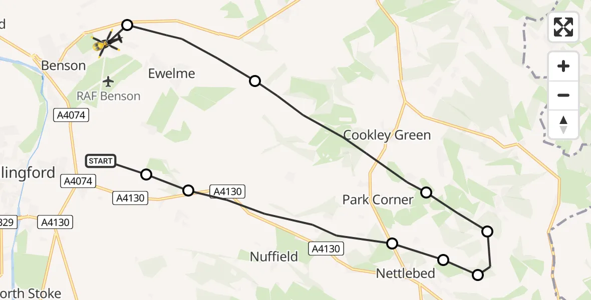 Flight route Police Helicopter Crowmarsh Gifford - Benson, 29 May 2026, 22:53