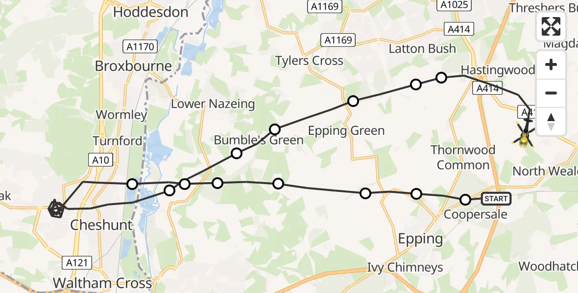 Flight route Police Helicopter North Weald Airfield - North Weald Airfield, 29 May 2026, 22:59