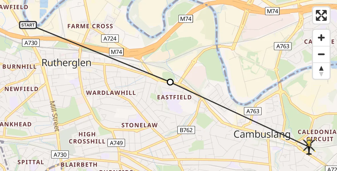 Flight route Police Helicopter Rutherglen - Cambuslang, 30 May 2026, 00:58