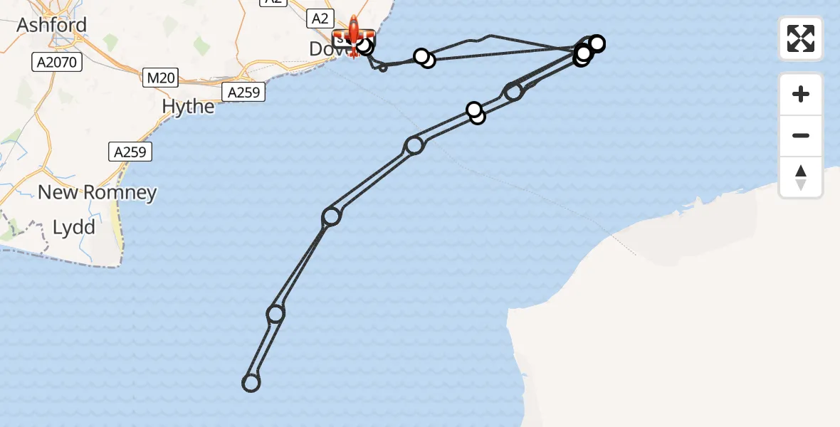 Flight route Coastguard Drone Langdon Battery Heliport - Swingate Airfield, 30 May 2026, 00:58