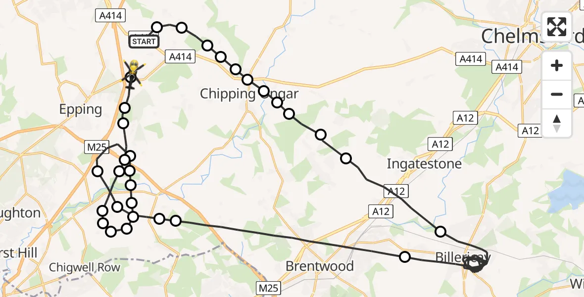 Flight route Police Helicopter North Weald Airfield - North Weald Airfield, 30 May 2026, 01:03