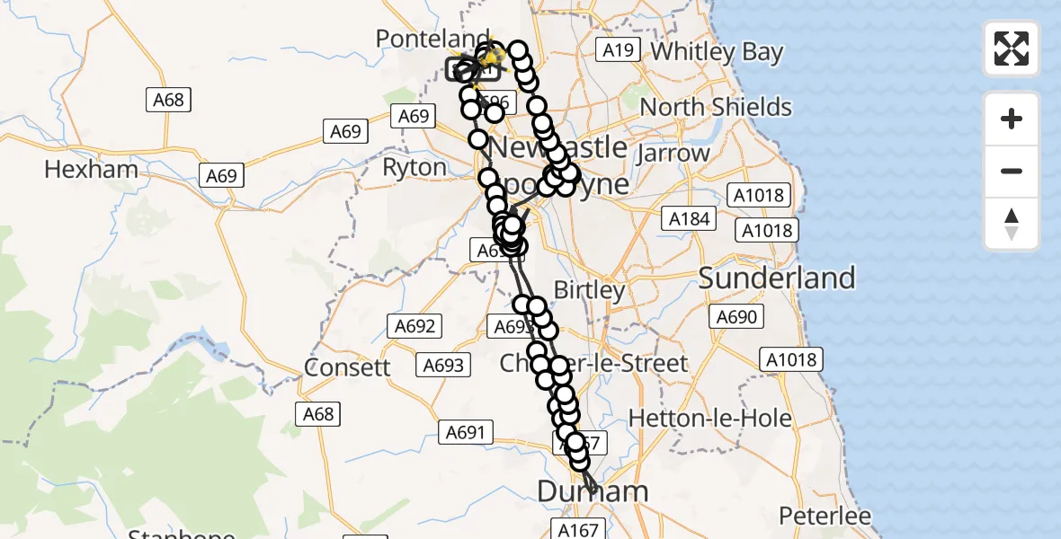 Flight route Police Helicopter Newcastle International Airport - Newcastle International Airport, 30 May 2026, 01:41