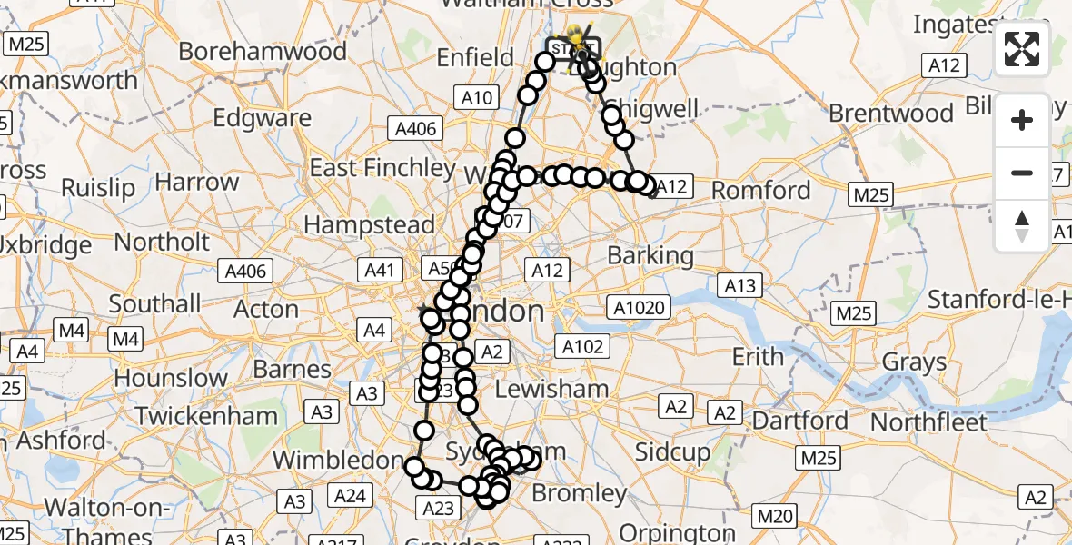 Flight route Police Helicopter Sewardstonebury - Metropolitan Police Air Support Unit Lippitts Hill, 30 May 2026, 04:25