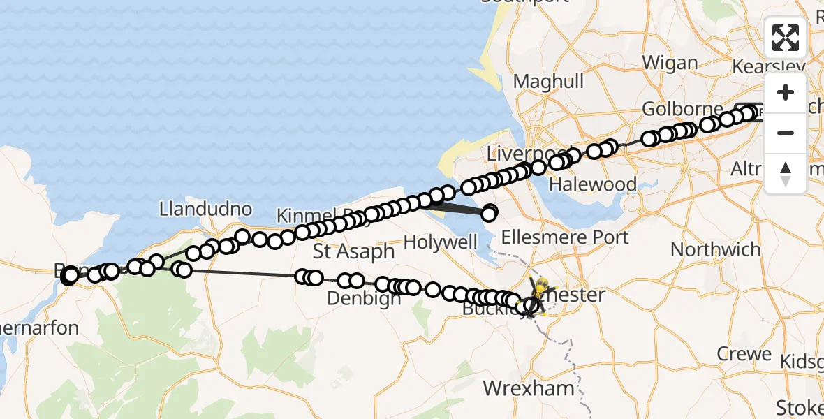 Flight route Police Helicopter Irlam - Hawarden Airport, 30 May 2026, 06:55